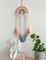 Macrame Rainbow Wall Hanging – Hair Bow Holder for Girls – Handwoven Cotton Nursery Decor – Pink Boho Tapestry for Baby Room or Kids Bedroom